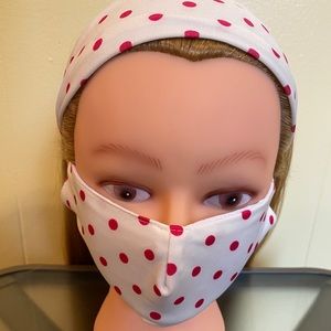 White/Red Polka Dot Head-Wrap Face Mask